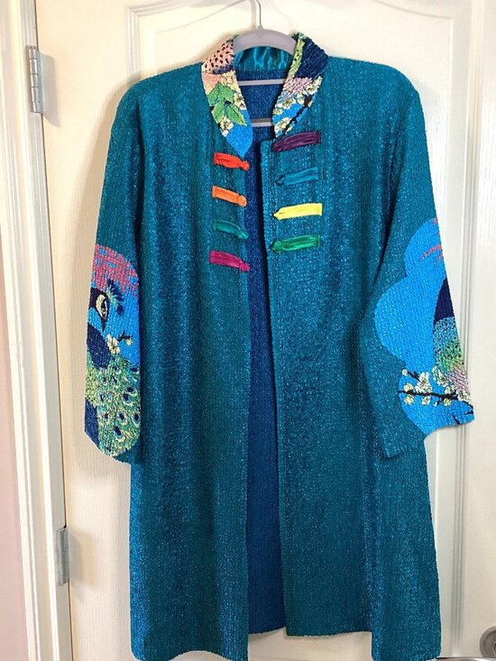 Jackets & Blazers - Vintage Woman's Knee-Length Oriental Textured Duster Coat Chinese Style Jacket